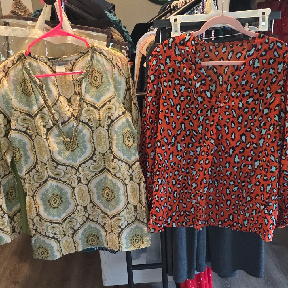 Tommy Bahama Yellow and Blue Top & Leopard Print Blouse